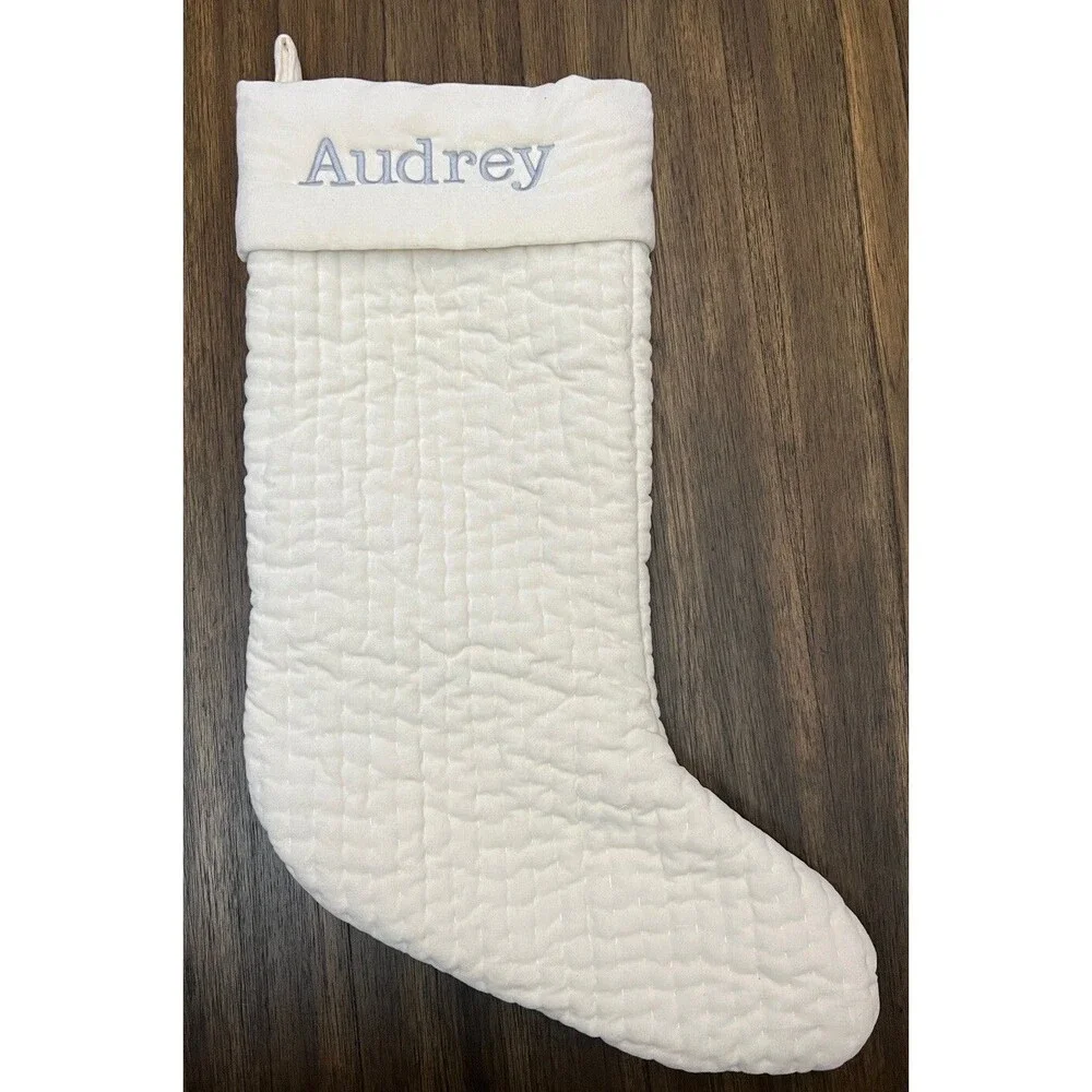 Pottery Barn  Quilted IVORY Velvet Stocking Large 20